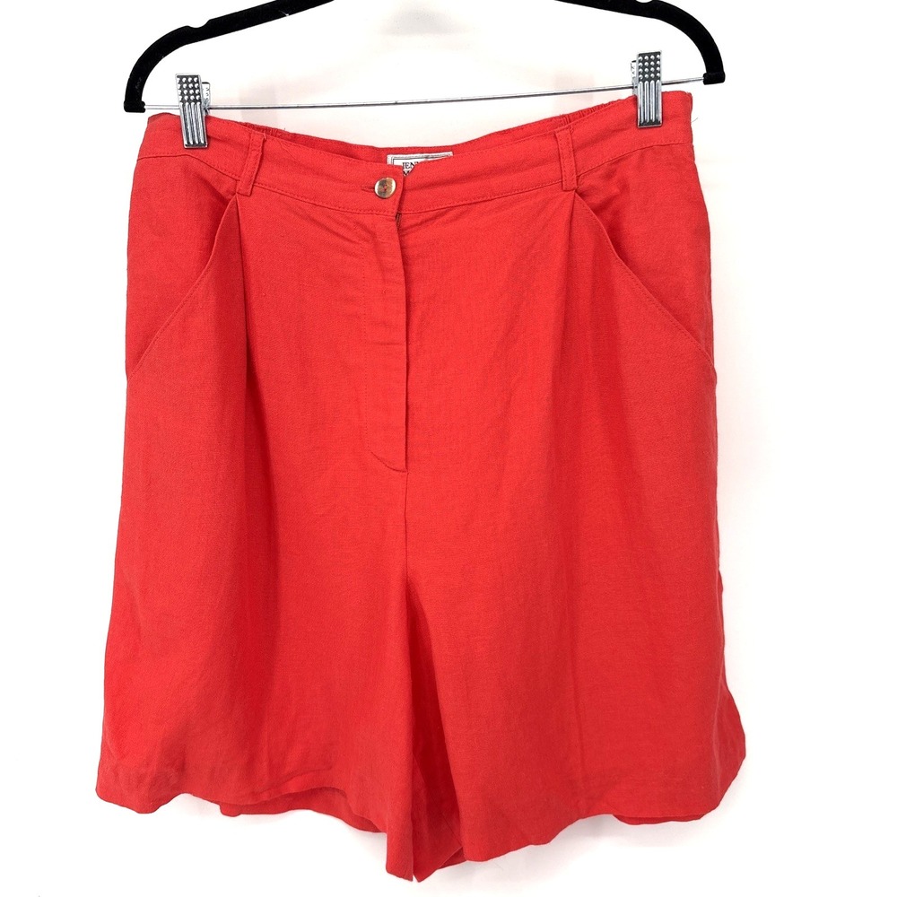 VTG Jennifer Moore Linen Pleated Shorts Large High Waist Mom Bermuda 90s Orange